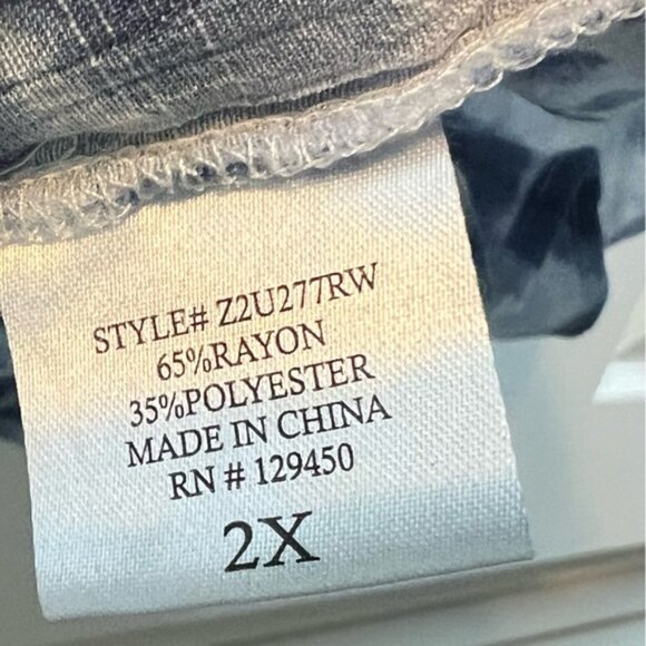 Blue Tie-Dye Gauzy Women's Top Blouse 2X Plus Size Fred David 3/4 Sleeves - Picture 6 of 8